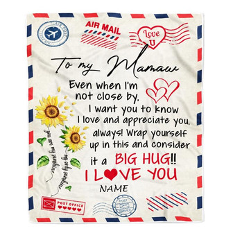 Personalized Mamaw Blanket From Grandkids Love Big Hug Air Mail Letter Sunflower Mamaw Birthday Mothers Day Christmas Customized Fleece Throw Blanket - Thegiftio UK