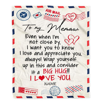 Personalized Memaw Blanket From Grandkids I Love You Hugs Air Mail Letter Memaw Birthday Valentine Christmas Wedding Anniversary Customized Fleece Blanket - Thegiftio UK