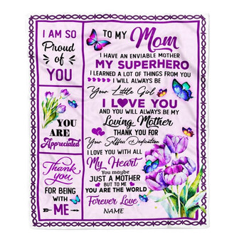 Personalized To My Mom Blanket From Daughter Floral Butterfly Thank You Loving Mother Birthday Mothers Day Christmas Customized Bed Fleece Throw Blanket - Thegiftio UK