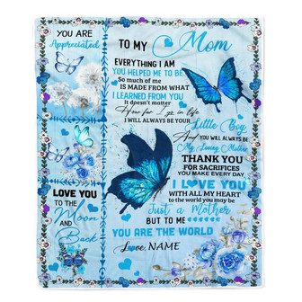 Personalized To My Mom Blanket From Son I Love You With All My Heart Butterfly Mom Mothers Day Birthday Christmas Customized Fleece Blanket - Thegiftio
