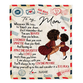 Personalized To My Mom From Daughter Air Mail Whenever Life Tries To Knock You Down Black Woman African Mom Birthday Mothers Day Christmas Fleece Blanket - Thegiftio UK