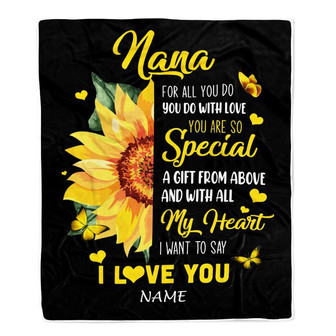 Personalized To My Nana Blanket From Grandkids Granddaughter I Want To Say I Love You Sunfower Nana Birthday Mothers Day Christmas Customized Fleece Blanket - Thegiftio UK