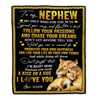 Personalized To My Nephew Blanket From Aunt Auntie Lion My Only Wish For You Nephew Birthday Graduation Christmas Customized Bed Fleece Throw Blanket - Thegiftio UK