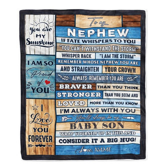 Personalized To My Nephew Blanket From Aunt Auntie Uncle Wood I Am The Storm Nephew Birthday Graduation Christmas Customized Fleece Throw Blanket - Thegiftio UK