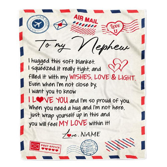 Personalized To My Nephew Blanket From Aunt Uncle Auntie Air Mail Letter I Love You Nephew Birthday Christmas Customized Fleece Throw Blanket - Thegiftio UK
