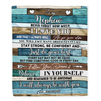 Personalized To My Nephew Blanket From Aunt Uncle Auntie Wood Never Forget I Love You Nephew Birthday Graduation Christmas Customized Bed Fleece Throw Blanket - Thegiftio UK