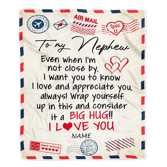 Personalized To My Nephew Blanket From Aunt Uncle Auntie I Love You Hugs Air Mail Letter Birthday Christmas Thanksgiving Graduation Customized Fleece Blanket - Thegiftio UK