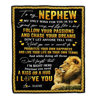 Personalized To My Nephew Blanket From Uncle Lion My Only Wish For You Nephew Birthday Graduation Christmas Customized Bed Fleece Throw Blanket - Thegiftio UK