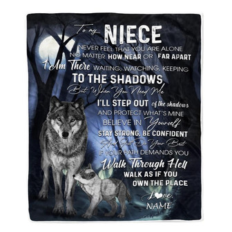 Personalized To My Niece From Aunt Uncle Blanket Never Feel You Are Alone Wolf Moon Night Dark Forest Family Love Niece Birthday Christmas Fleece Blanket - Thegiftio UK