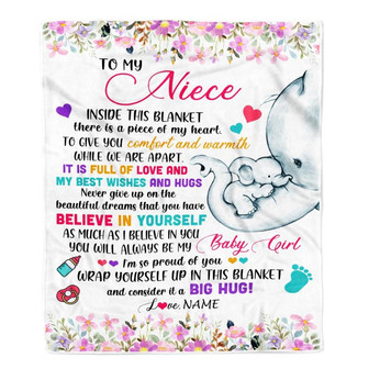 Personalized To My Niece Blanket From Aunt Auntie Titi It A Big Hug Elephant Baby Niece Birthday Christmas Customized Bed Quilt Fleece Throw Blanket - Thegiftio UK