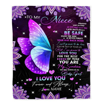 Personalized To My Niece Blanket From Aunt Auntie Uncle Wherever Your Journey Butterfly Niece Birthday Christmas Customized Bed Quilt Fleece Throw Blanket - Thegiftio UK