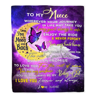 Personalized To My Niece Blanket From Aunt Auntie Uncle You To The Moon And Back Butterfly Niece Birthday Christmas Customized Fleece Blanket - Thegiftio