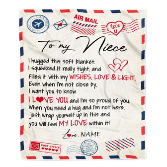 Personalized To My Niece Blanket From Aunt Uncle Auntie Air Mail Letter I Love You Niece Birthday Christmas Customized Fleece Throw Blanket - Thegiftio UK