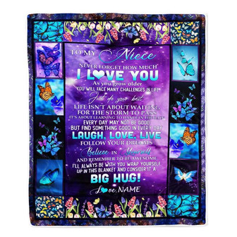 Personalized To My Niece Blanket from Aunt Uncle Laugh Love Life Believe in Yourself Butterfly Flowers Birthday Christmas Customized Fleece Blanket - Thegiftio UK