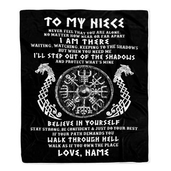 Personalized To My Niece Blanket Viking Never Feel You Are Alone Odin Scandinavian Norse Runes Niece Birthday Christmas Customized Bed Fleece Throw Blanket - Thegiftio UK