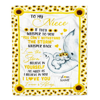 Personalized To My Niece Elephant Blanket From Aunt Auntie I Am The Storm Big Hug Sunflower Niece Birthday Christmas Customized Bed Fleece Blanket - Thegiftio UK
