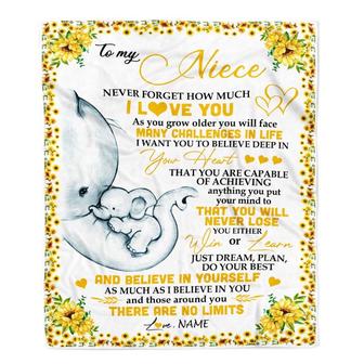 Personalized To My Niece I Love You From Aunt Auntie Uncle Sunflower Elephant Niece Birthday Christmas Thanksgiving Graduation Customized Fleece Blanket - Thegiftio UK