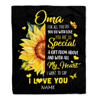 Personalized To My Oma Blanket From Grandkids Granddaughter I Want To Say I Love You Sunfower Oma Birthday Mothers Day Christmas Customized Fleece Throw Blanket - Thegiftio UK