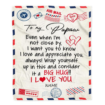 Personalized To My Papaw Blanket From Grandkids I Love You Hugs Air Mail Letter Papaw Birthday Fathers Day Christmas Customized Fleece Blanket - Thegiftio UK