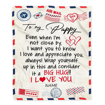 Personalized To My Pappy Blanket From Grandkids I Love You Hugs Air Mail Letter Pappy Birthday Fathers Day Christmas Customized Fleece Blanket - Thegiftio