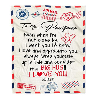 Personalized To My Pawpaw Blanket From Grandkids I Love You Hugs Air Mail Letter Pawpaw Birthday Fathers Day Christmas Customized Fleece Blanket - Thegiftio UK