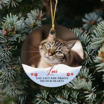 Personalized Pet Cat Memorial Photo Ornament, Cat Memorial Ornament, You Left Pawprints In Our Hearts Ornament, Custom Christmas Ornament, 2022 Ceramic Xmas Ornament - Thegiftio UK