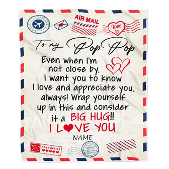 Personalized To My Pop Pop Blanket From Grandkids I Love You Hugs Air Mail Letter Pop Pop Birthday Fathers Day Christmas Customized Fleece Blanket - Thegiftio UK
