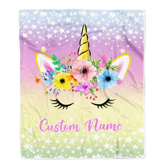 Personalized Rainbow Unicorn Blanket Baby Custom Name Cute Unicorn for Girl Daughter Granddaughter Niece Birthday Christmas Customized Bed Fleece Throw Blanket - Thegiftio