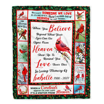 Personalized Red Bird Date Memorial Cardinal Appears in Loving Memory Dad Mom Grandma Grandpa Remembrance Bereavement Customized Bed Fleece Blanket - Thegiftio