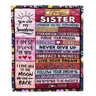 Personalized To My Sister Blanket From Brother Never Believe In Yourself Awesome Pink Wood Sister Birthday Graduation Christmas Customized Fleece Blanket - Thegiftio