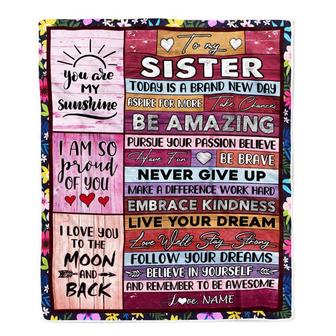Personalized To My Sister Blanket From Brother Never Give Up Live Your Dream Pink Wood Sister Birthday Graduation Christmas Customized Fleece Blanket - Thegiftio UK
