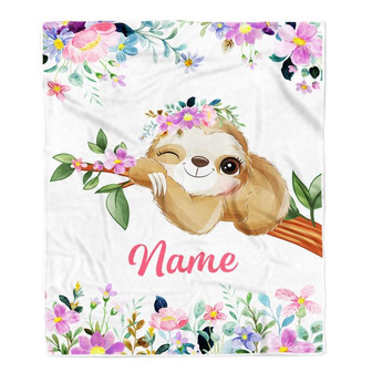 Personalized Sloth Blanket Custom Name Baby Girl Kids Baby Newborn Daughter Granddaughter Niece Birthday Christmas Customized Bed Fleece Throw Blanket - Thegiftio
