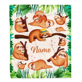 Personalized Sloth Blanket Custom Name Cute Sloth For Girls Kids Baby Newborn Daughter Granddaughter Niece Birthday Christmas Customized Fleece Throw Blanket - Thegiftio