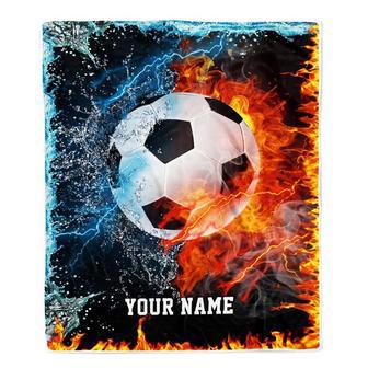 Personalized Soccer Blanket Fire Water A Nice Night American Flag Printed 3D Sport Lover Kids Men Women Birthday Christmas Customized Fleece Blanket - Thegiftio UK