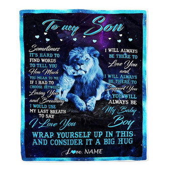 Personalized To My Son Blanket from Dad Lion Sometimes It's Hard to Find Words Son Birthday Christmas Customized Fleece Blanket - Thegiftio UK
