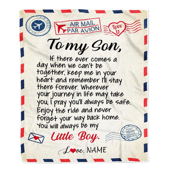 Personalized To My Son Blanket From Mom Dad Air Mail Letter Little Boy Son Birthday Graduation Christmas Gift Customized Bed Quilt Fleece Throw Blanket - Thegiftio UK