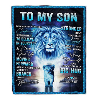 Personalized To My Son Blanket From Mom Dad I Love You It A Big Hug Lion Son Birthday Graduation Christmas Customized Fleece Throw Blanket - Thegiftio UK