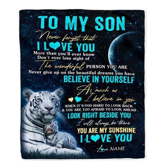 Personalized To My Son Blanket From Mom Dad Mother Never Forget I Love You White Tiger Son Birthday Graduation Christmas Customized Bed Fleece Throw Blanket - Thegiftio UK