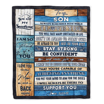 Personalized To My Son Blanket From Mom Dad Mother Wood How Much I Love You Son Birthday Travel Graduation Christmas Customized Fleece Throw Blanket - Thegiftio UK