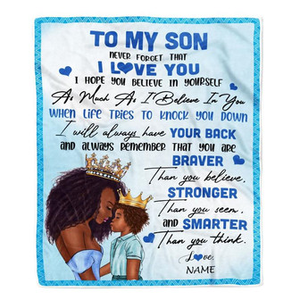 Personalized To My Son Blanket From Mom Mother African Black Women Never Foget That I Love You Son Birthday Graduation Christmas Customized Fleece Blanket - Thegiftio UK