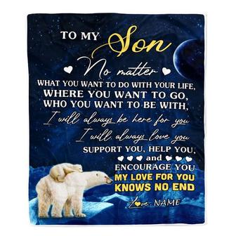 Personalized To My Son Blanket From Mom Mother Dad Father Polar Bear I Will Always Love You Son Birthday Graduation Christmas Customized Fleece Throw Blanket - Thegiftio UK