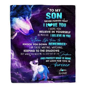 Personalized To My Son Blanket From Mom Mother Dad Father Wolf Moon My Love For You Is Forever Son Birthday Graduation Christmas Customized Fleece Blanket - Thegiftio UK