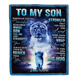 Personalized To My Son Blanket From Mom Mother Lion I Love You It A Big Hug Letter To My Son Birthday Graduation Christmas Customized Fleece Throw Blanket - Thegiftio UK