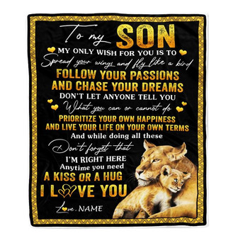 Personalized To My Son Blanket From Mom Mother Lion My Only Wish For You Son Birthday Graduation Christmas Customized Bed Fleece Throw Blanket - Thegiftio UK