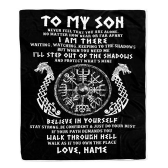 Personalized To My Son Blanket Viking Never Feel You Are Alone Odin Scandinavian Norse Runes Son Birthday Christmas Customized Bed Fleece Throw Blanket - Thegiftio UK