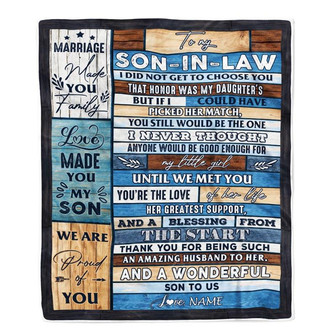 Personalized To My Son In Law Blanket From Mother In Law Wood Wonderful Son To Us Son In Law Birthday Thanksgiving Christmas Customized Fleece Throw Blanket - Thegiftio UK