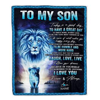 Personalized To My Son Lion Blanket From Dad Father Every Day Laugh Love Live Son Birthday Graduation Christmas Customized Fleece Throw Blanket - Thegiftio UK