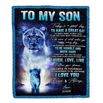 Personalized To My Son Lion Blanket From Mom Mother Every Day Laugh Love Live Son Birthday Graduation Christmas Customized Bed Fleece Throw Blanket - Thegiftio UK