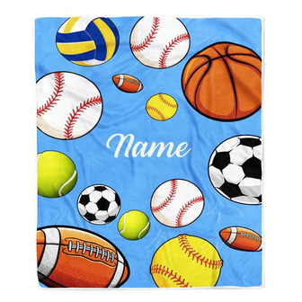 Personalized Sports Ball Baby Blanket with Name Custom Baby Nursery for Boys and Girls Son Grandson Nephew Birthday Customized Fleece Blanket - Thegiftio