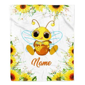 Personalized Sunflower Bee Baby Blanket with Custom Name for Girls Baby Newborn Children Kids Daughter Granddaughter Niece Birthday Christmas Fleece Blanket - Thegiftio UK